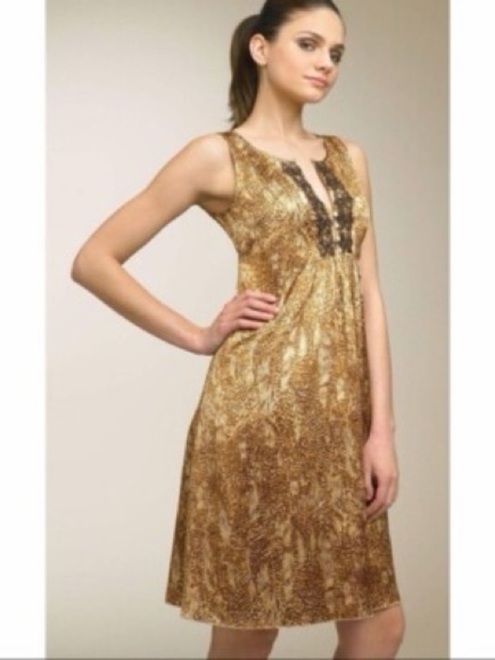 Beth Bowley Anthropology Silk Gold-Brown Sleeveless Midi Dress